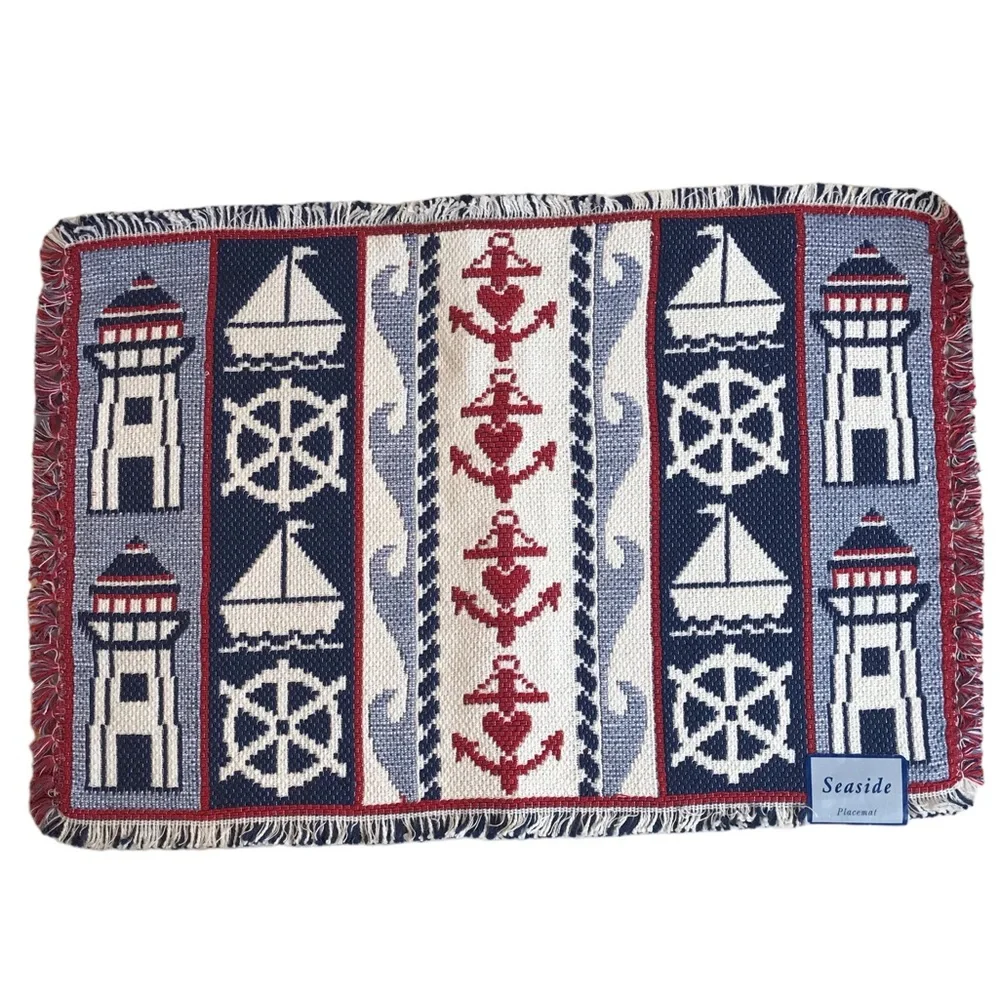 Nautical Placements Set Of 2 Seaside Red White Blue Anchor Boat Lighthouse Woven
